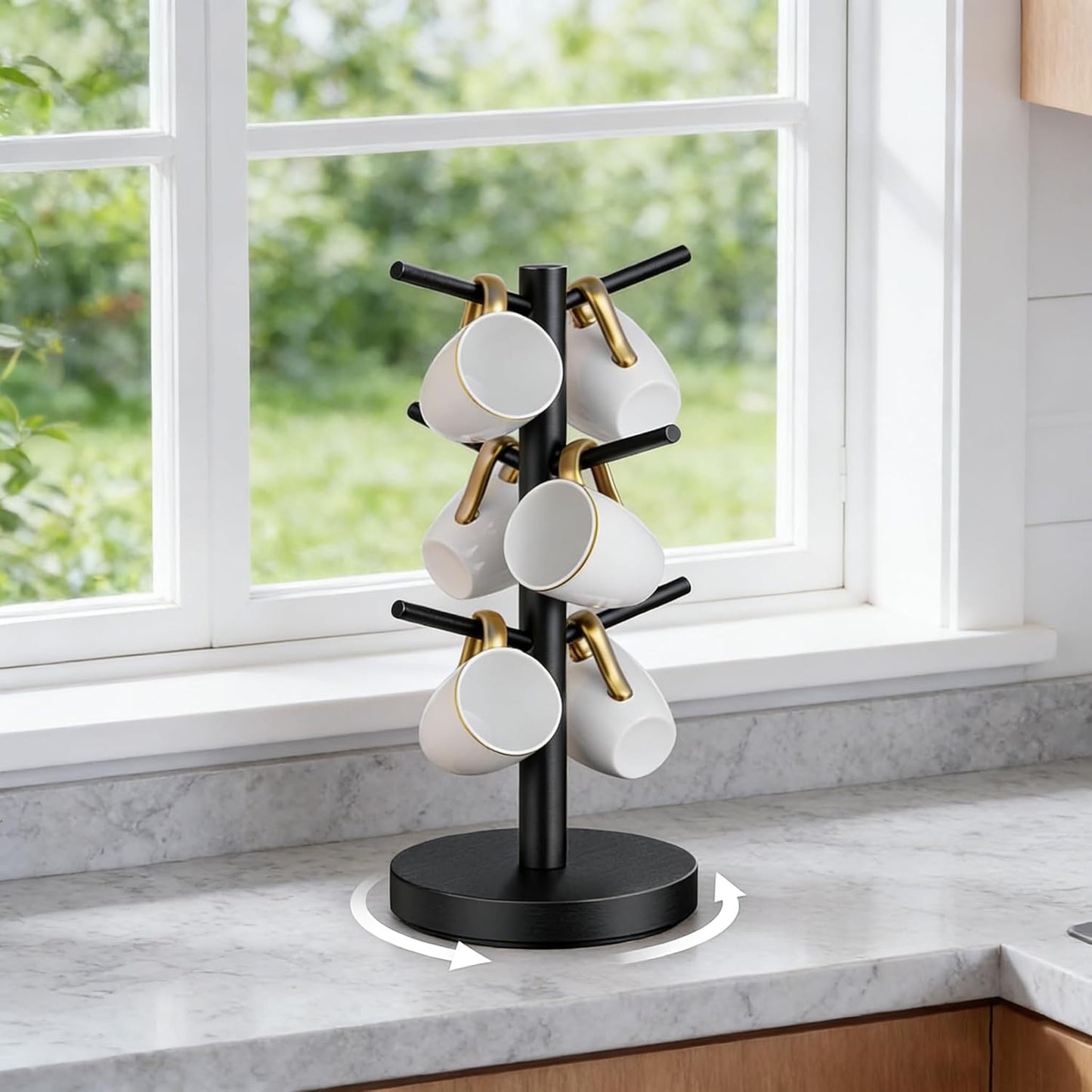 Soporte para tazas de café con 6 ganchos negro