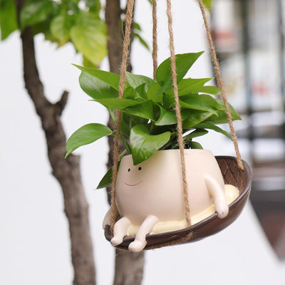 Silla colgante cuna maceta cara sonriente para plantas