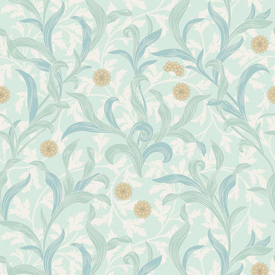 Papel tapiz floral azul vintage William Morris 17.7x118pulg
