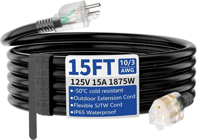 Cable extensión 15pies 10/3 SJTW impermeable 15A 125V