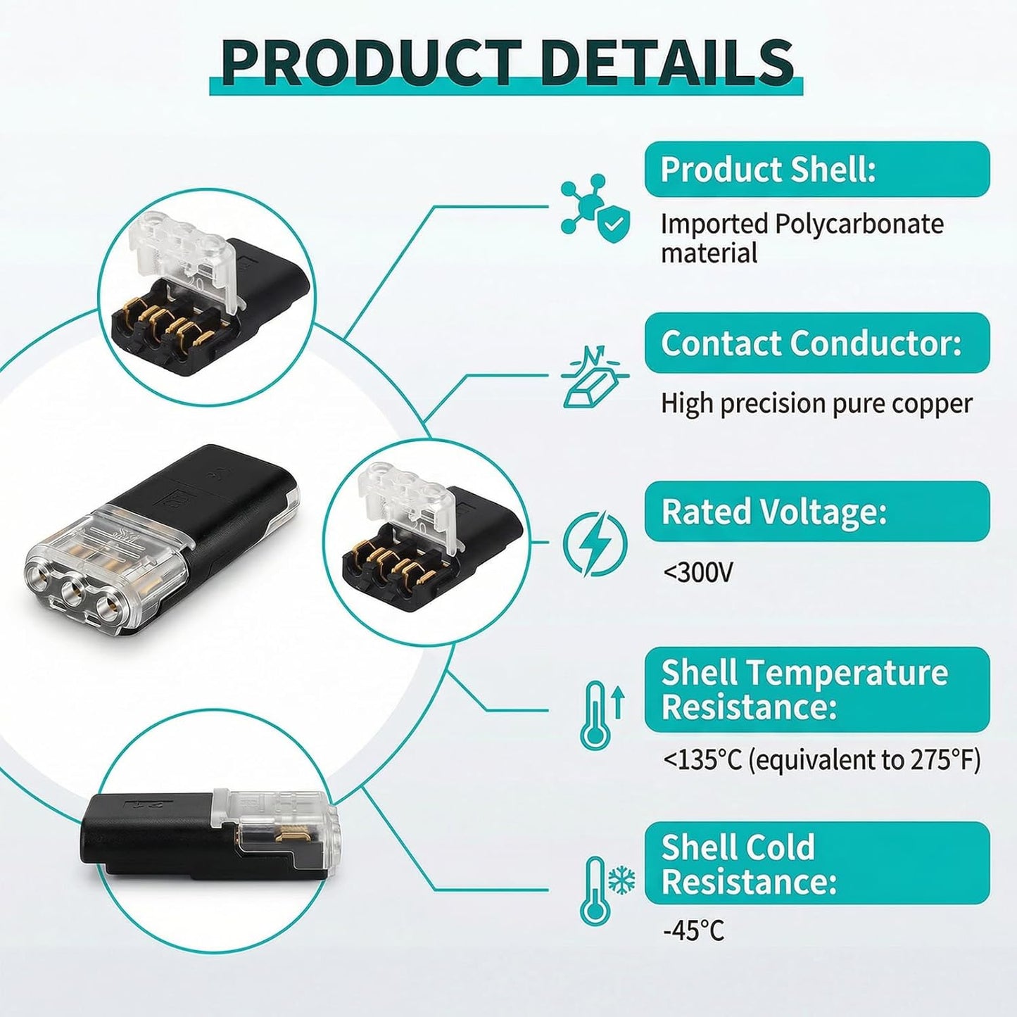 Conector enchufe doble 3 pines LED 18-22AWG 20uds