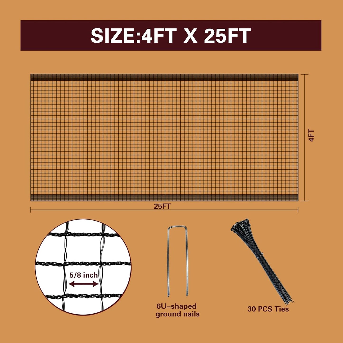Valla plástica para ciervos 4x25ft reforzada 55gsm