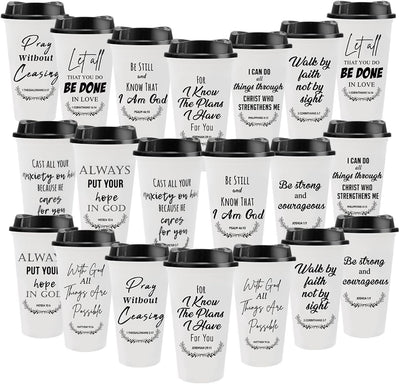 Paquete de 20 tazas cristianas reutilizables de 16 oz con versículo bíblico