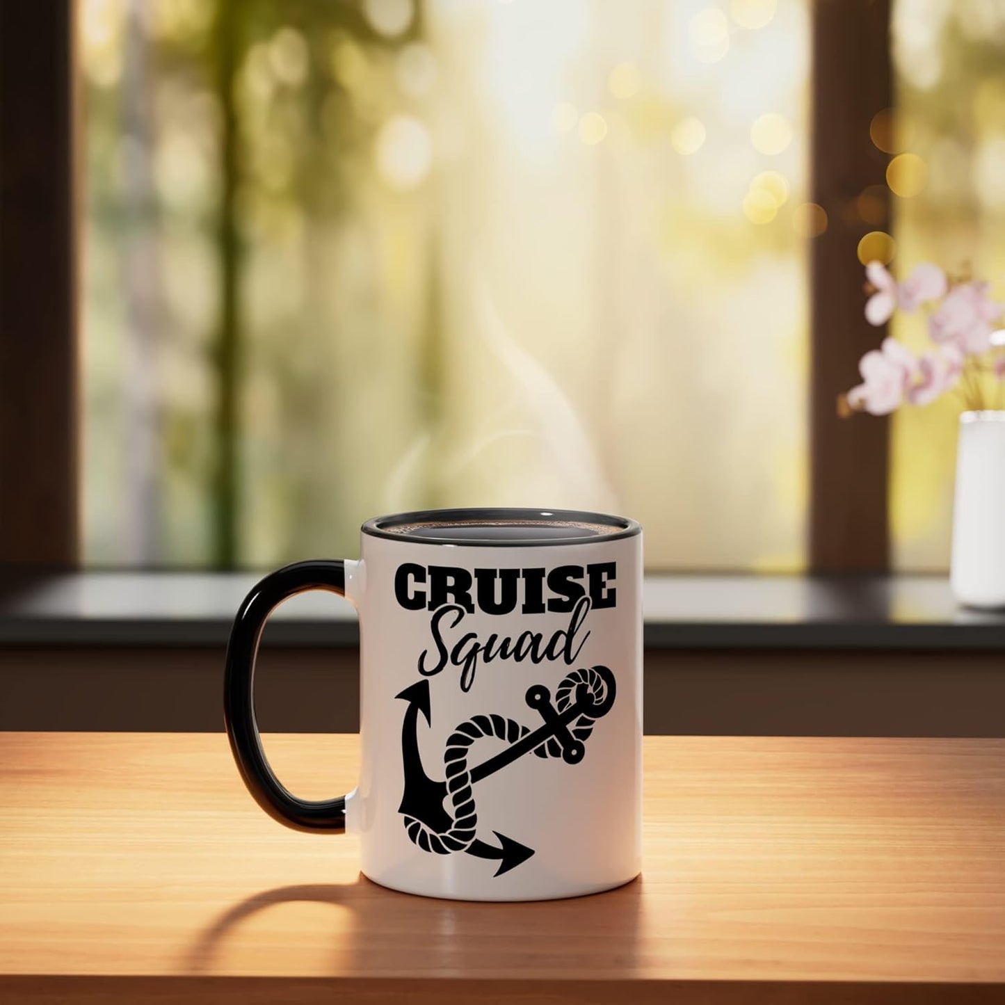 Taza cerámica Cruise Squad para familia y amigos negra/blanca