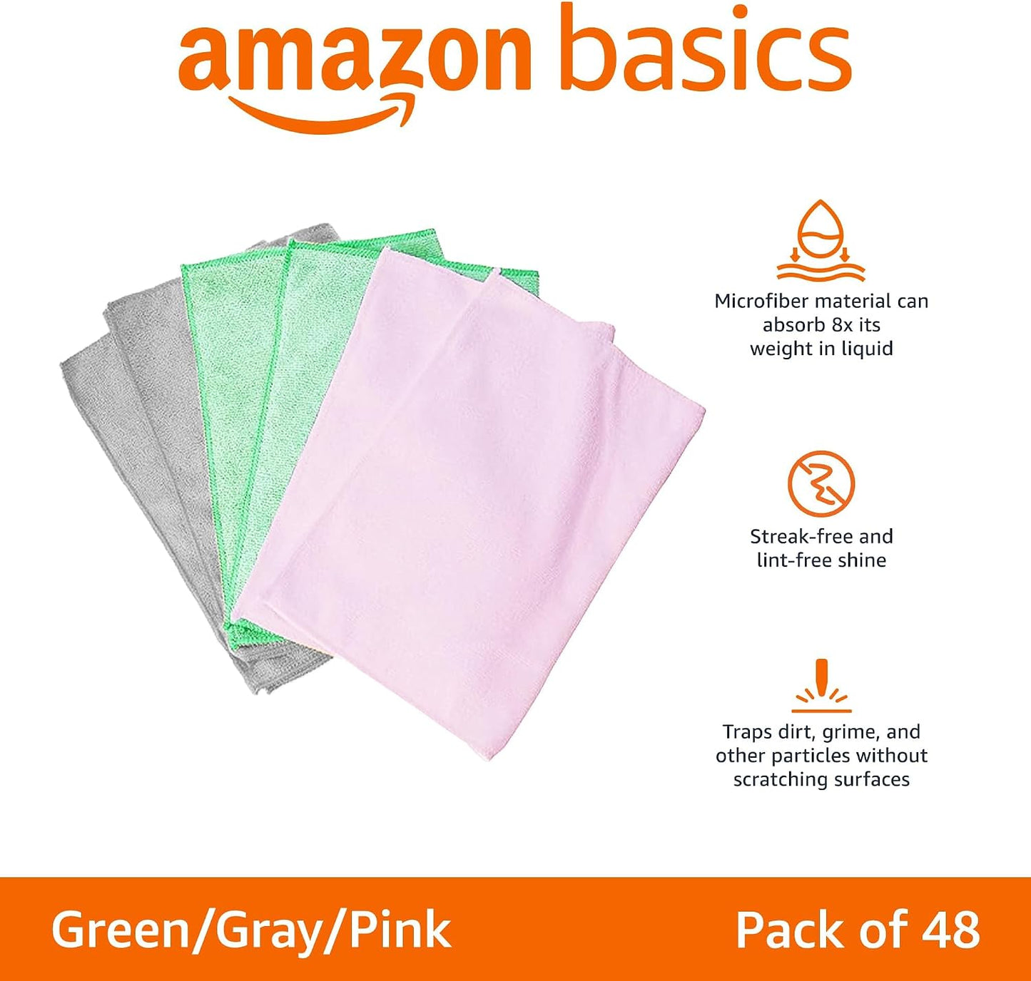Paquete 48 paños microfibra reutilizables 16x12pulg verde/gris/rosa