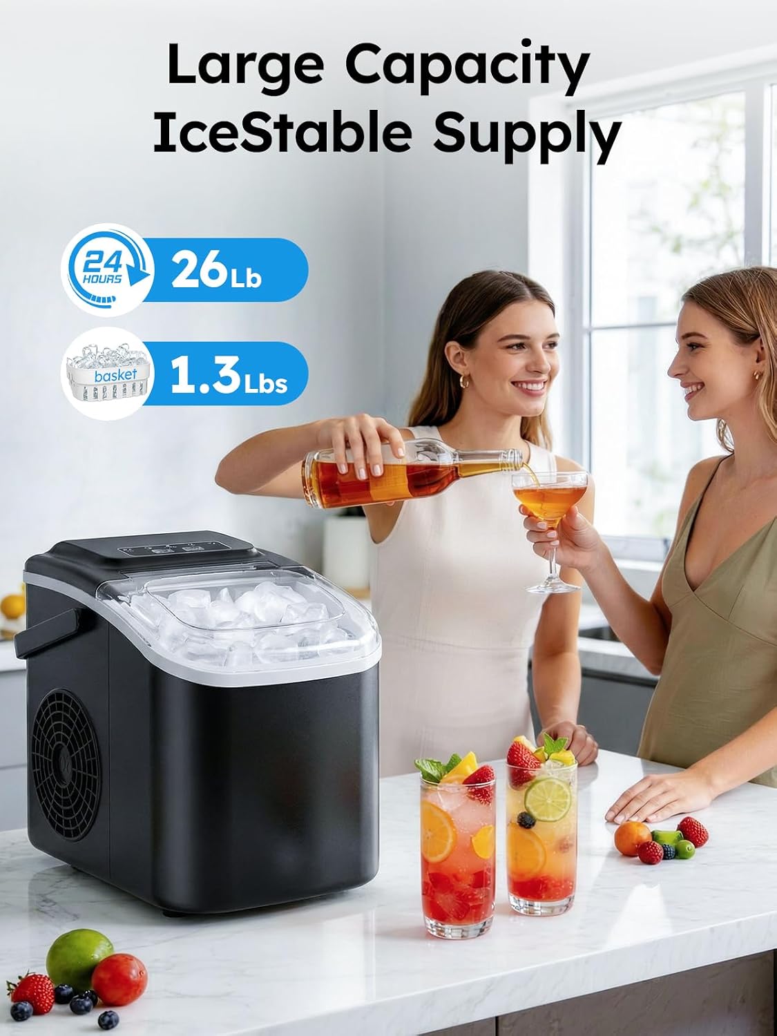 Máquina hielo encimera portátil 26lb/24h 8 cubos 6min autolimpiante