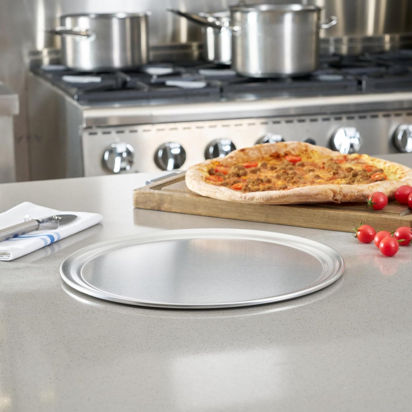 Rejilla pizza aluminio 14pulg borde plateado