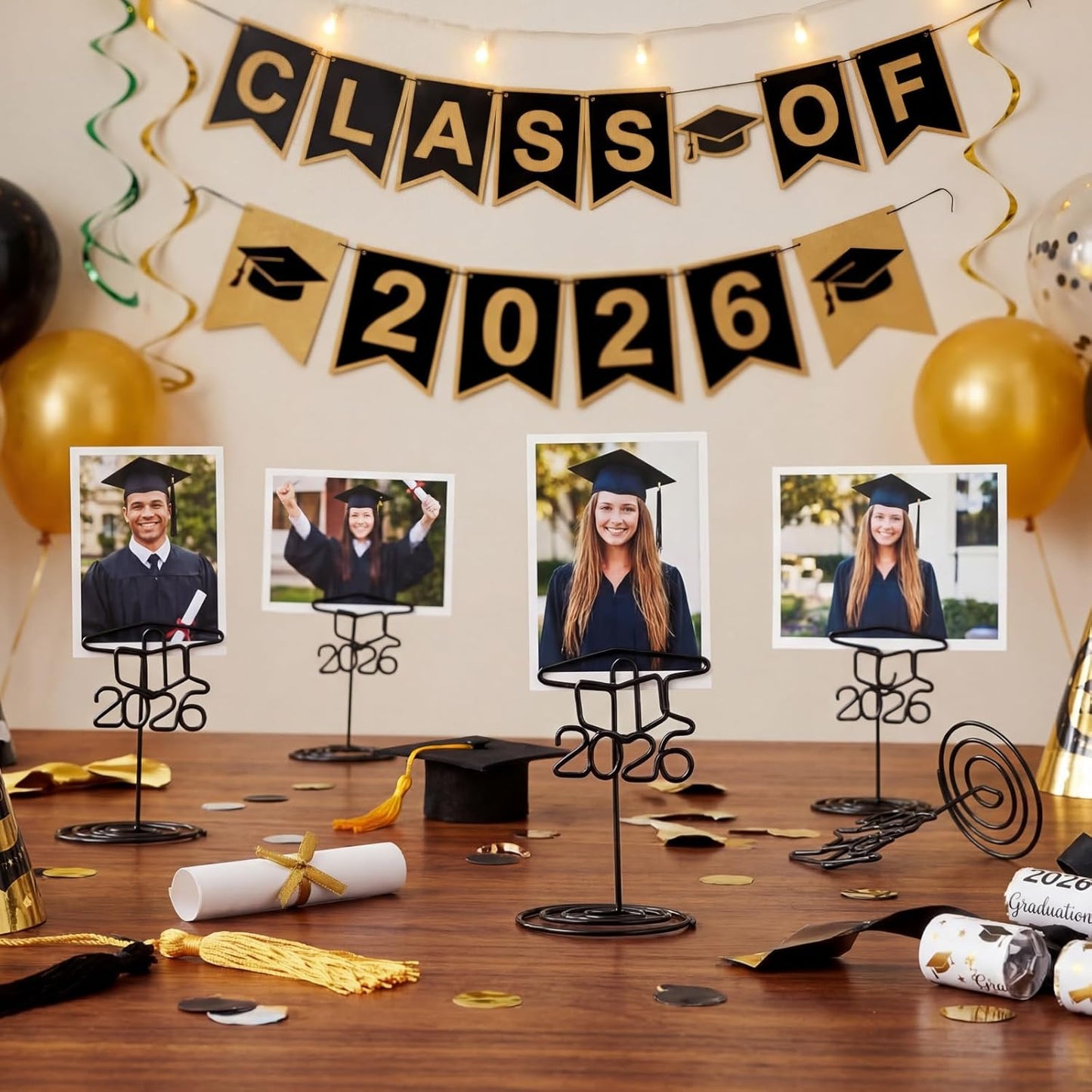 Soportes negros para centros de mesa de graduacion 2026