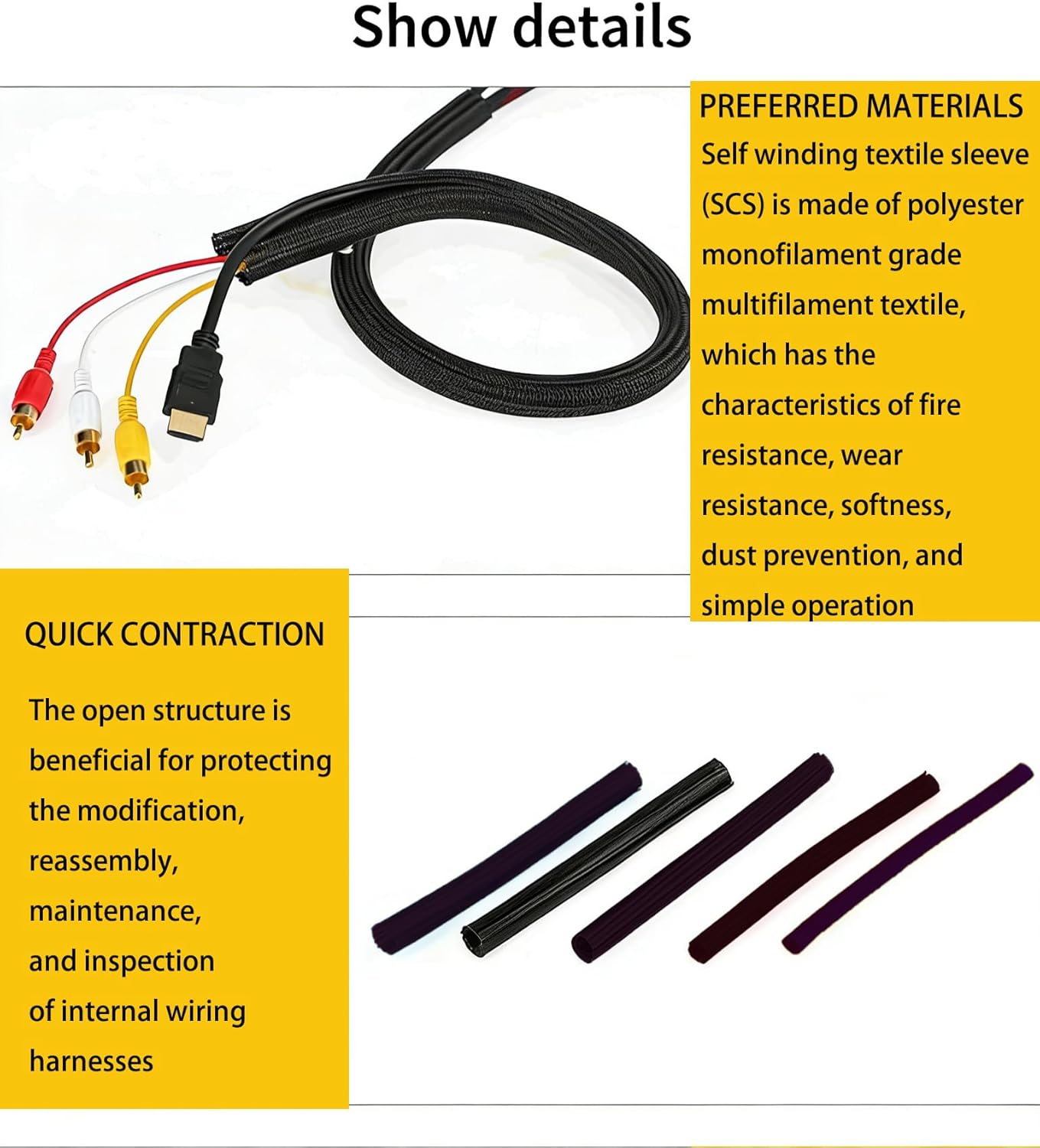 Funda cable trenzada 0.197pulg x 9.8pies ignifugo gestionar cables