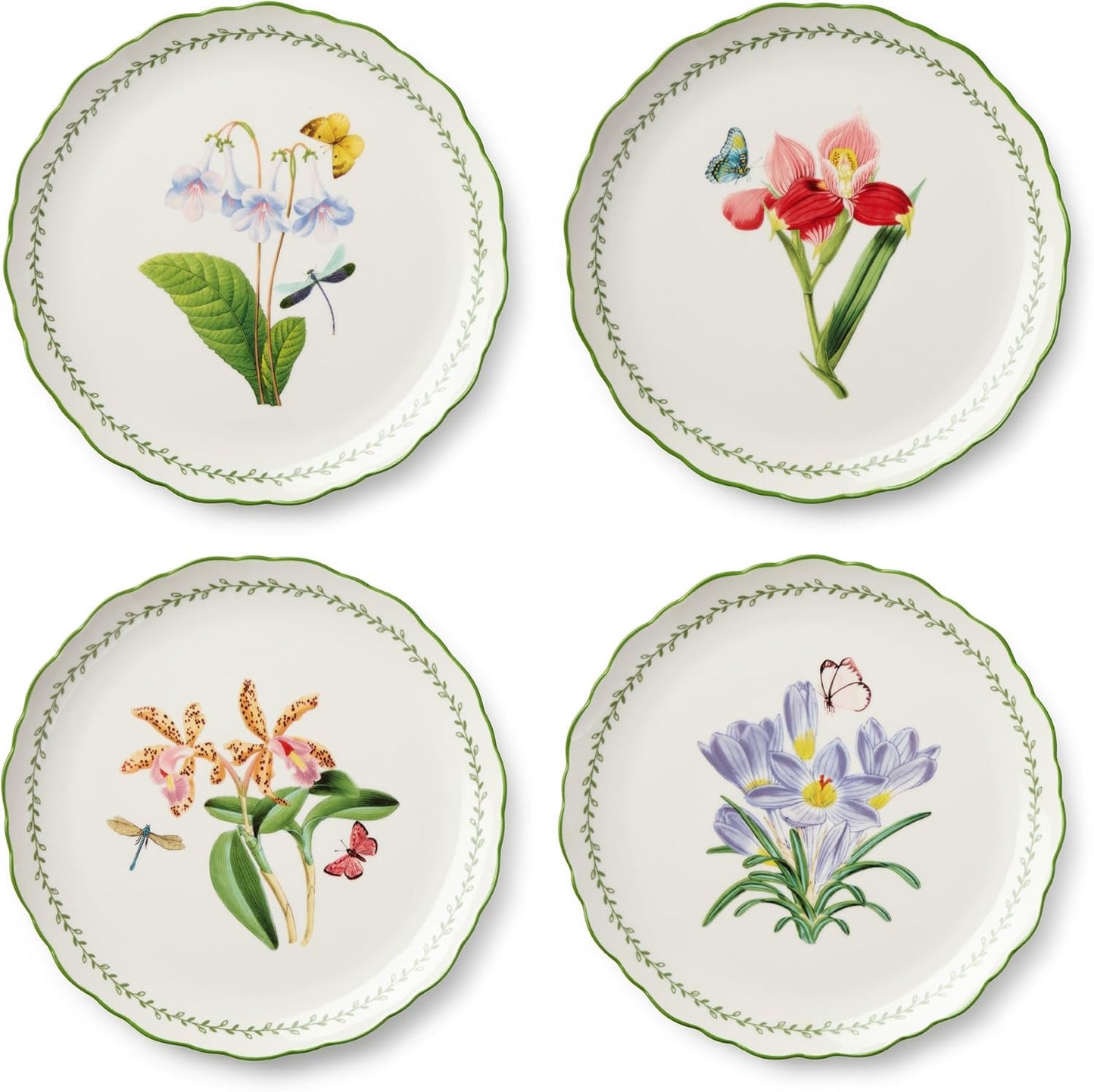 Set 4 Platos Porcelana Elegantes Patrón Artístico