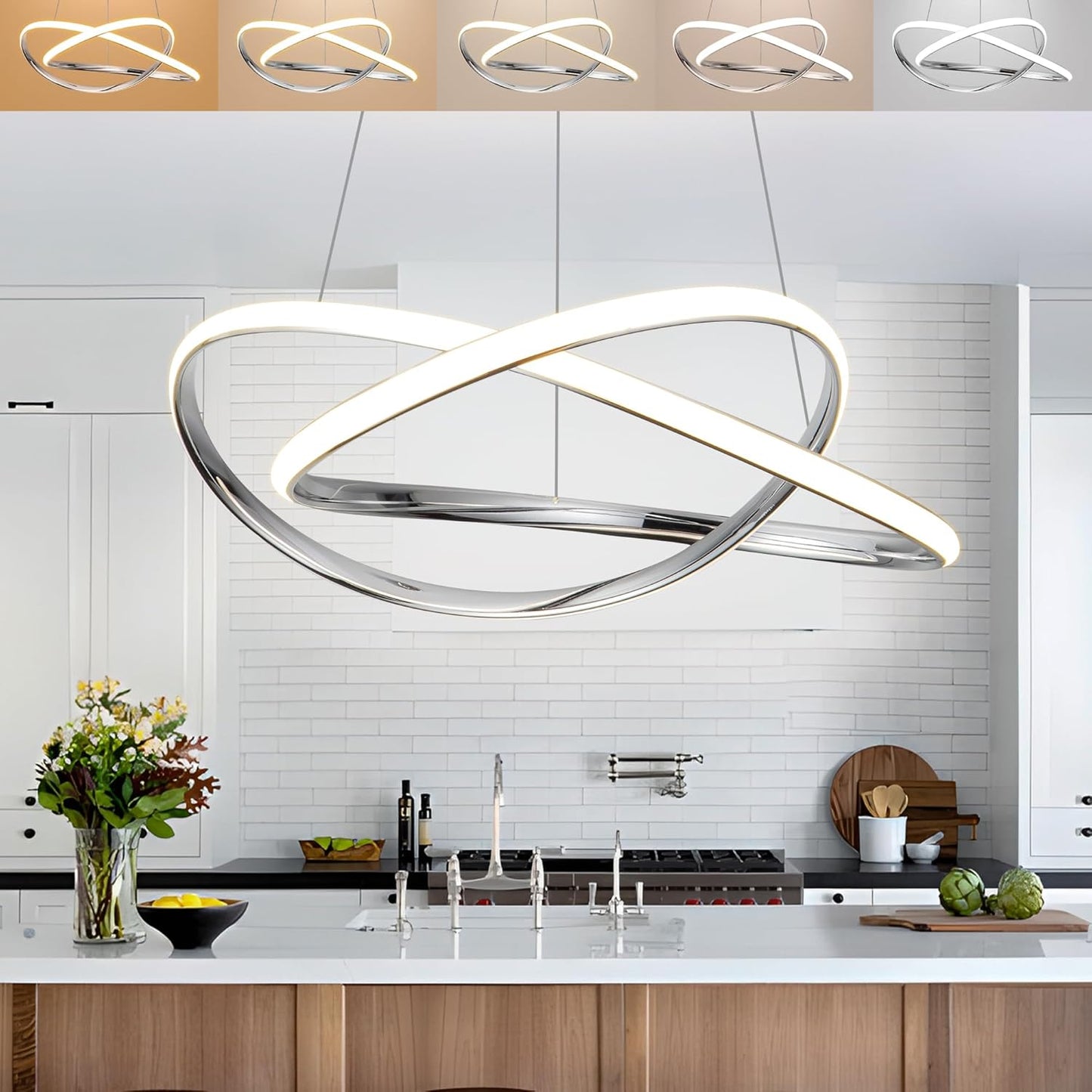 Lámpara colgante LED moderna ajustable 20pulg color plata