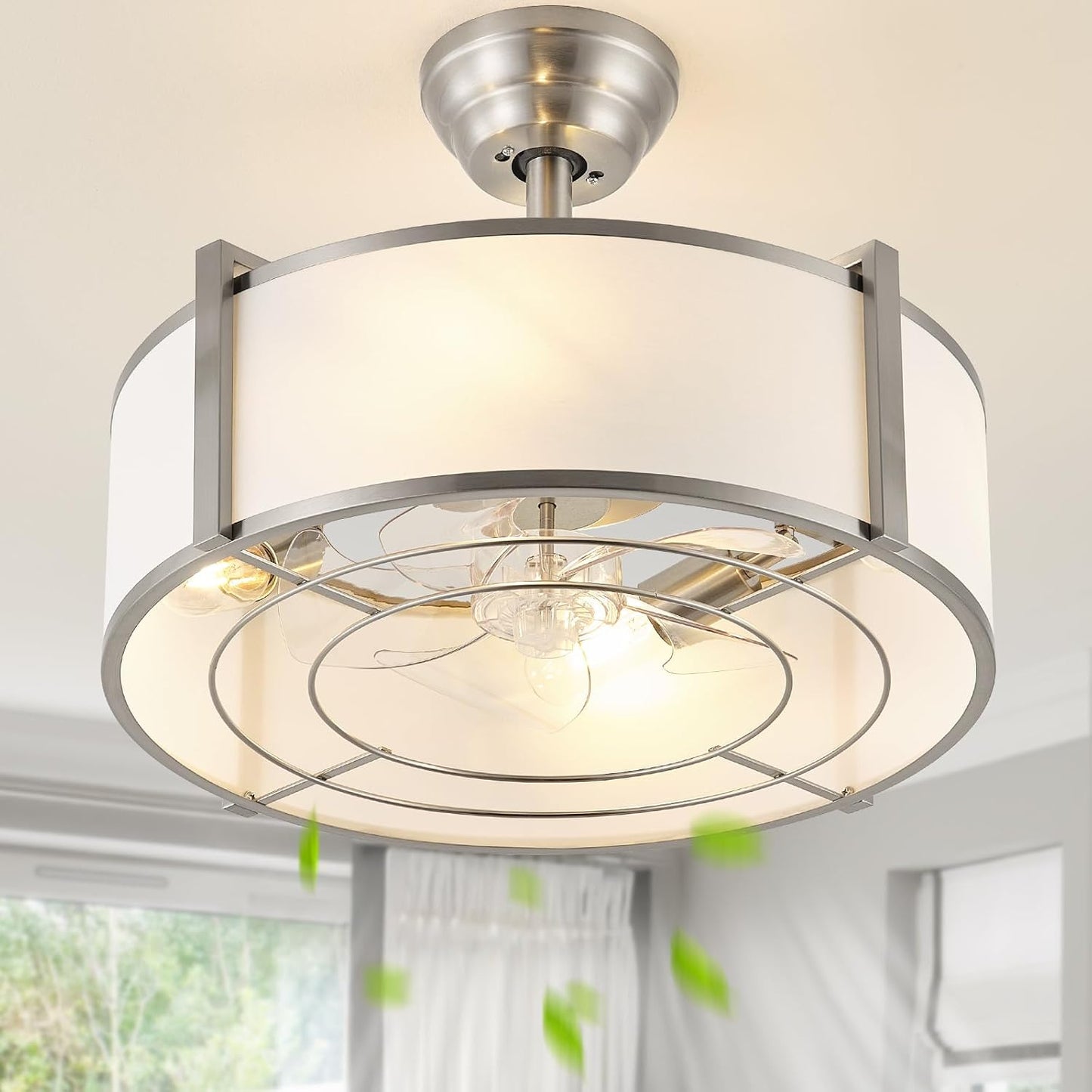 Ventilador techo enjaulado 20pulg luces plateado 6 velocidades