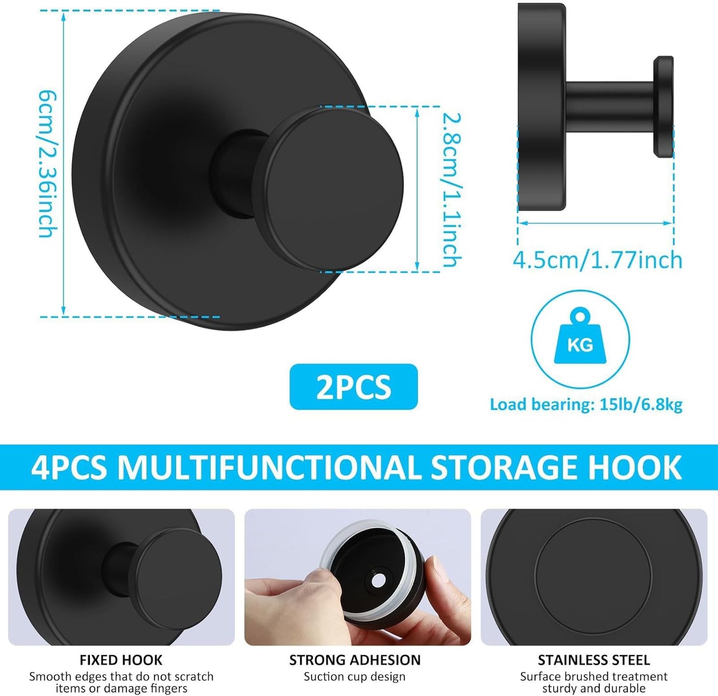 Ganchos adhesivos para pared sin dañar baño cocina negro 2pzas