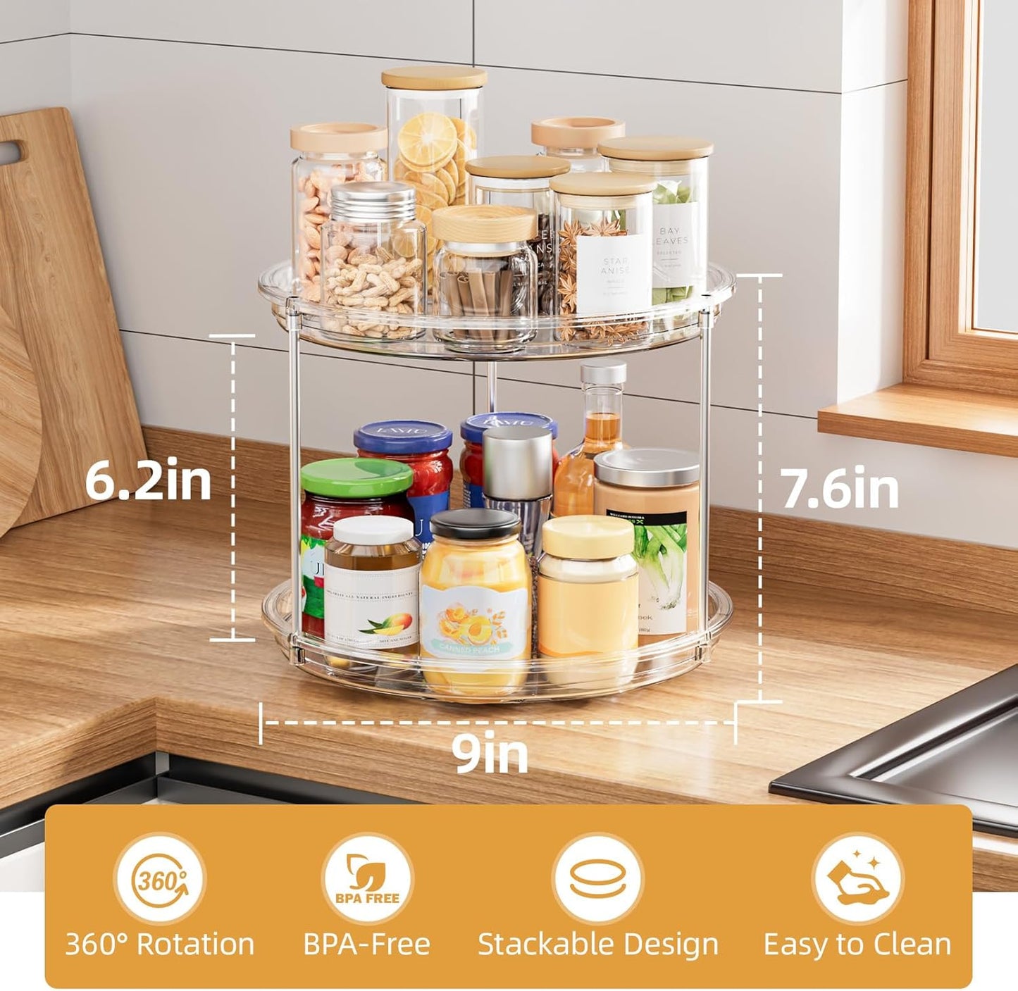 Organizador de tocadiscos Lazy Susan de 9 pulgadas con 2 niveles