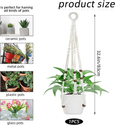 Colgador macramé para plantas 35pulg algodón madera