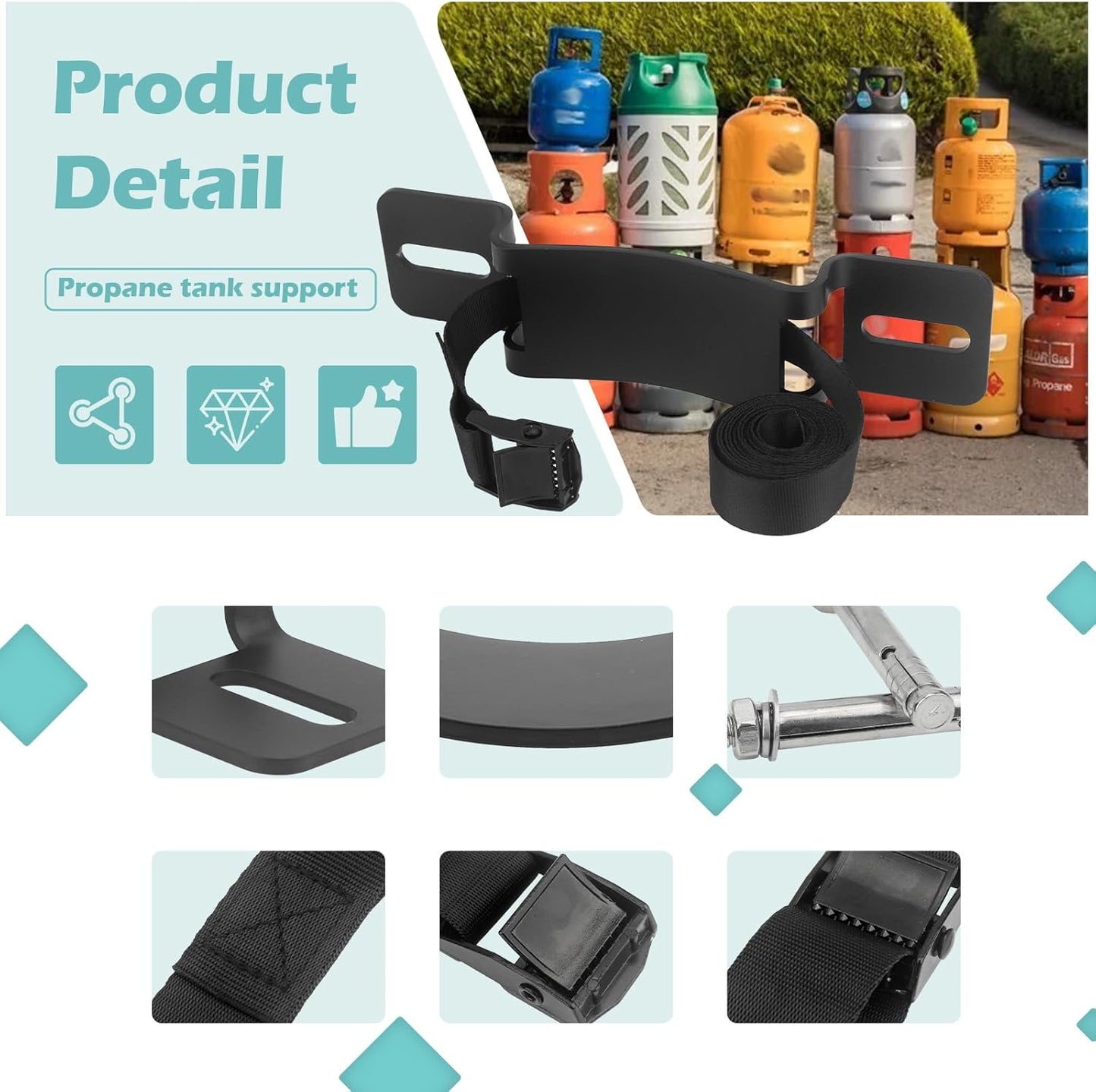 Soporte tanque gas 4-12pulg con cadena seguridad negro