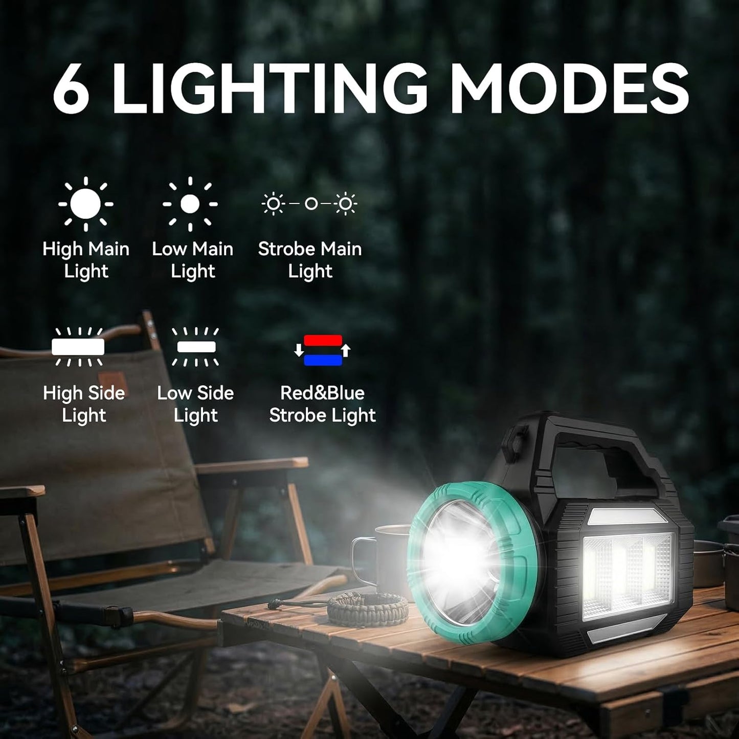 Linterna solar LED 6 modos luz estroboscópica campamento