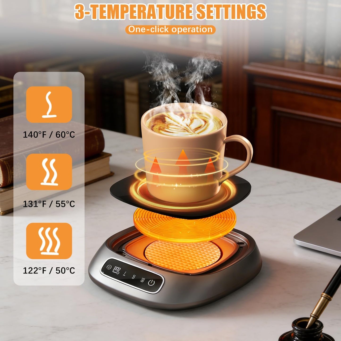 Calentador de taza de café USB con 3 ajustes de temperatura y apagado automático gris