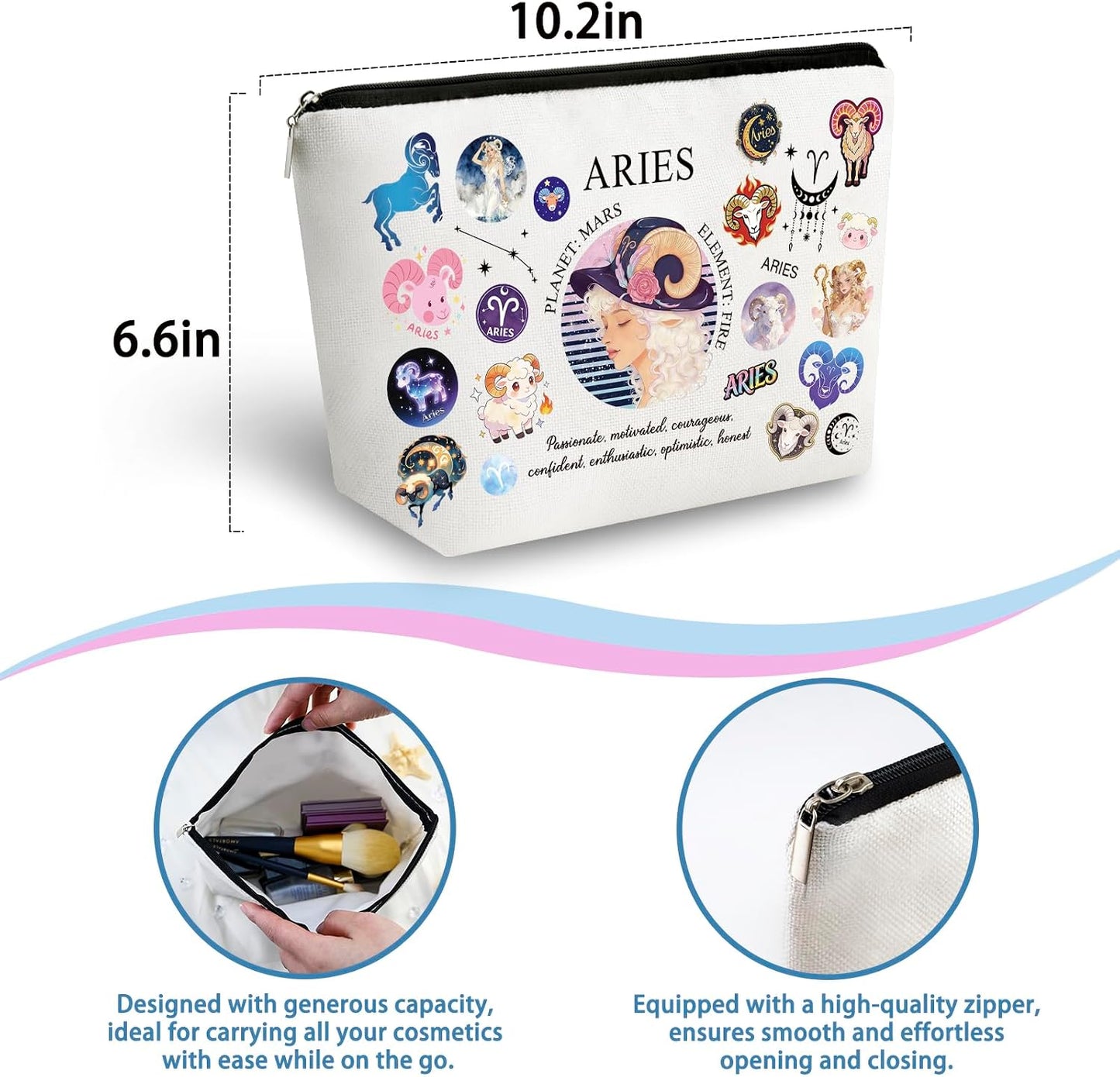 Bolsa maquillaje zodiaco Aries mujer cumpleaños abril