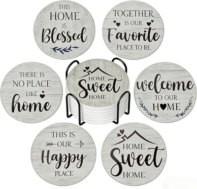 Set 6 Posavasos Cerámica con Soporte Metal Absorbente