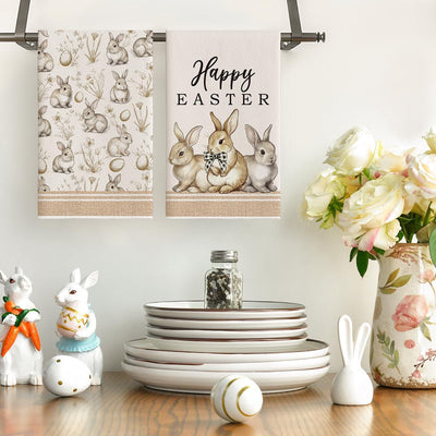 Toallas de cocina con diseño de conejo, huevos y flores 18 x 26 pulgadas