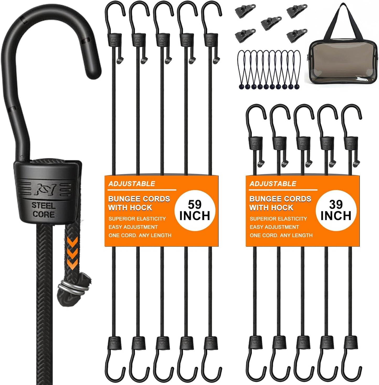 Set 26 Cuerdas Elásticas Ajustables Ganchos Acero