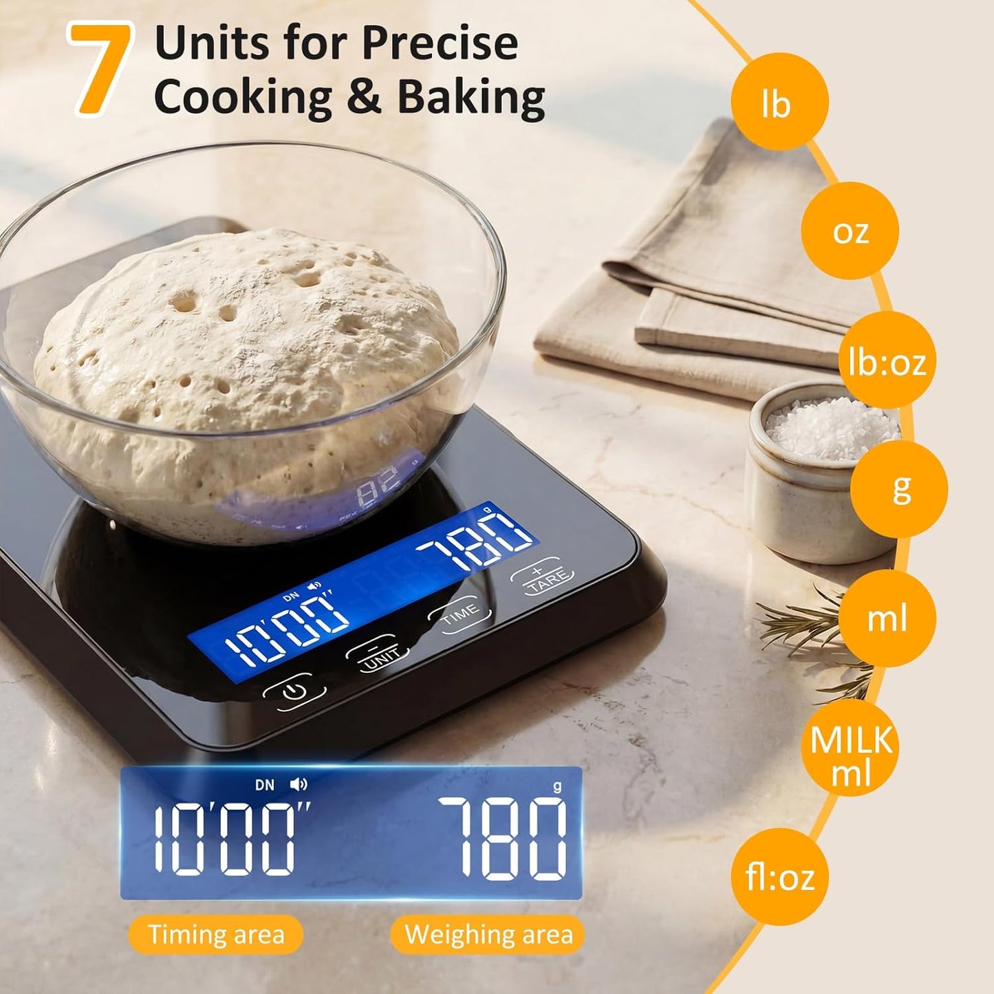 Báscula digital de cocina Letron para pan de masa madre 0.1 oz con 7 funciones