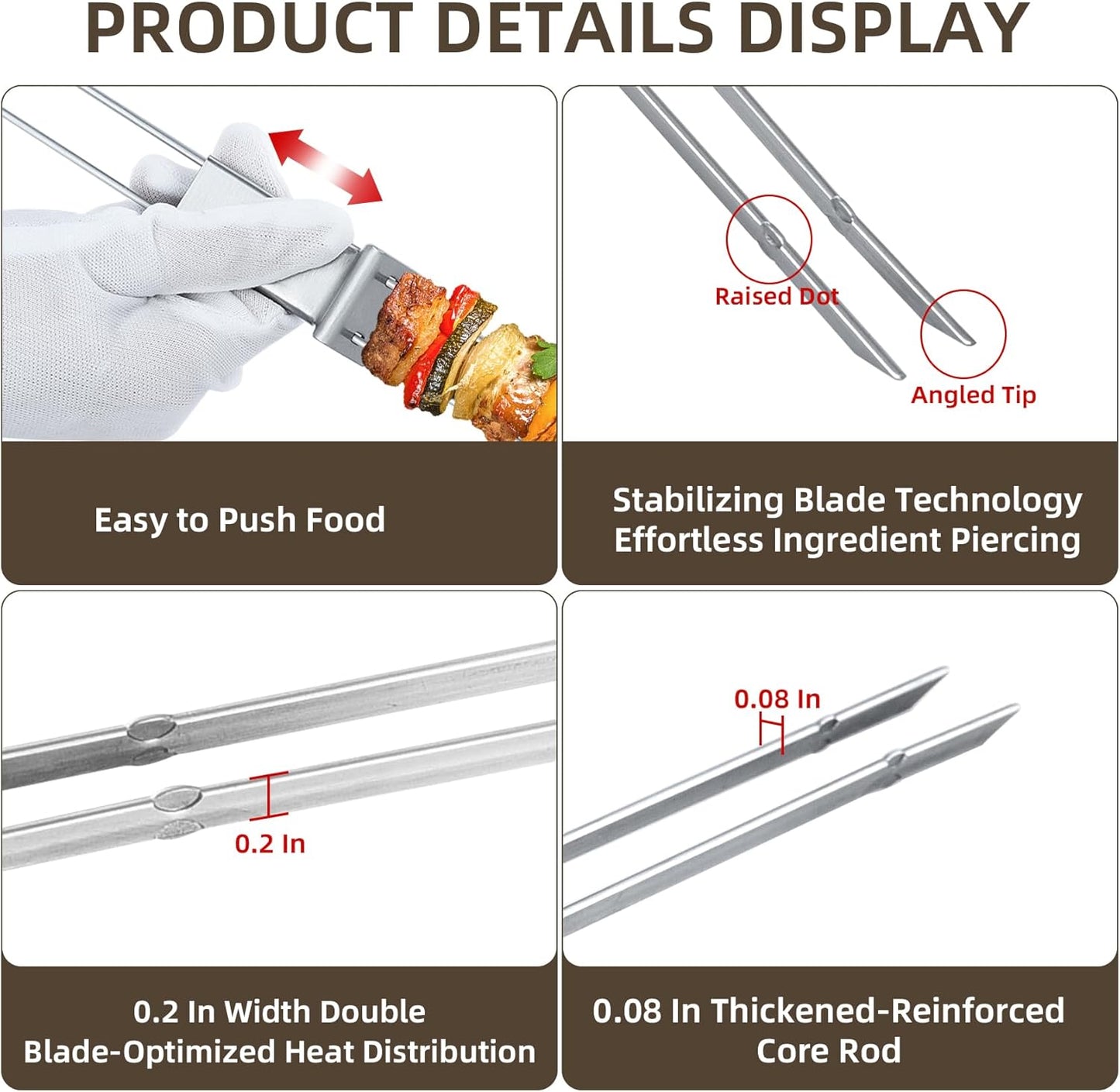 Pinchos planos acero inox 13pulg reutilizables