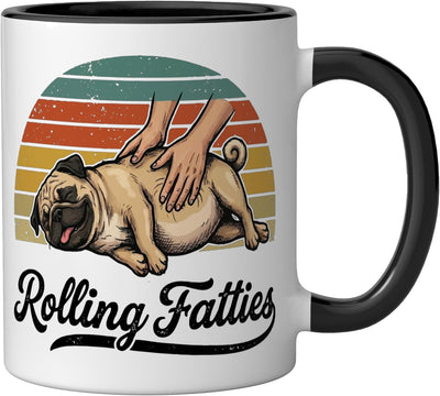 Taza de cerámica Rolling Fatties negra y blanca