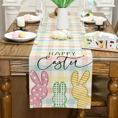 Camino mesa Pascua conejo a cuadros 13x72pulg decoración