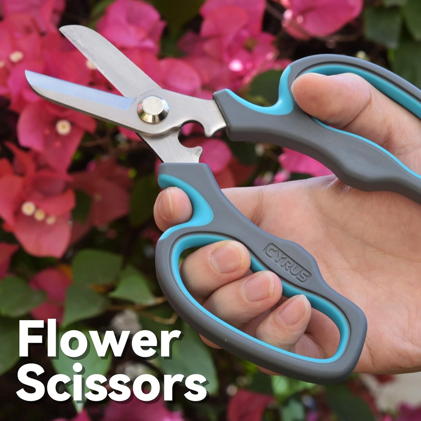 Tijeras flores jardín con removedor puñaladas color azul