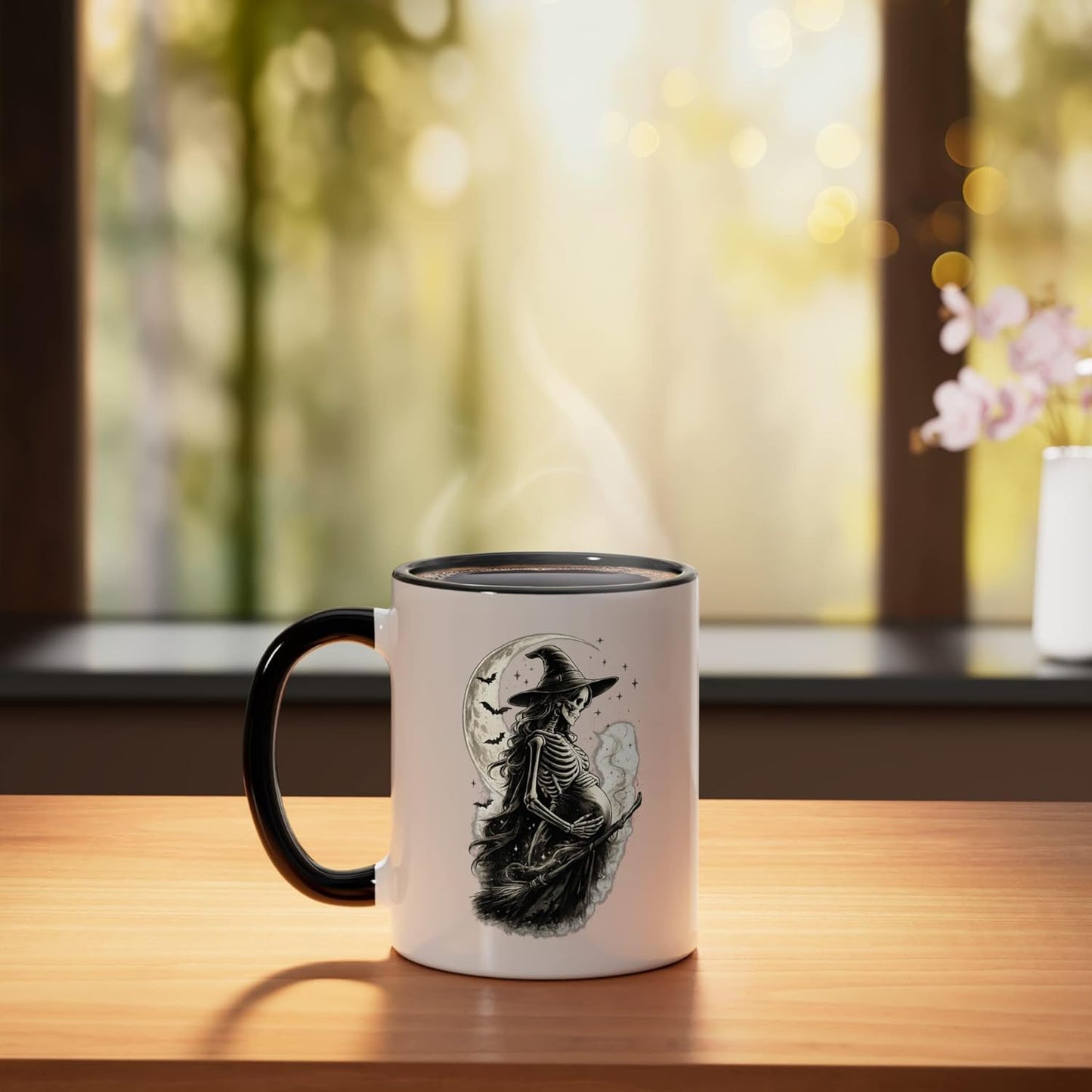 Taza Cerámica Embarazo Bruja Halloween Negro/Blanco