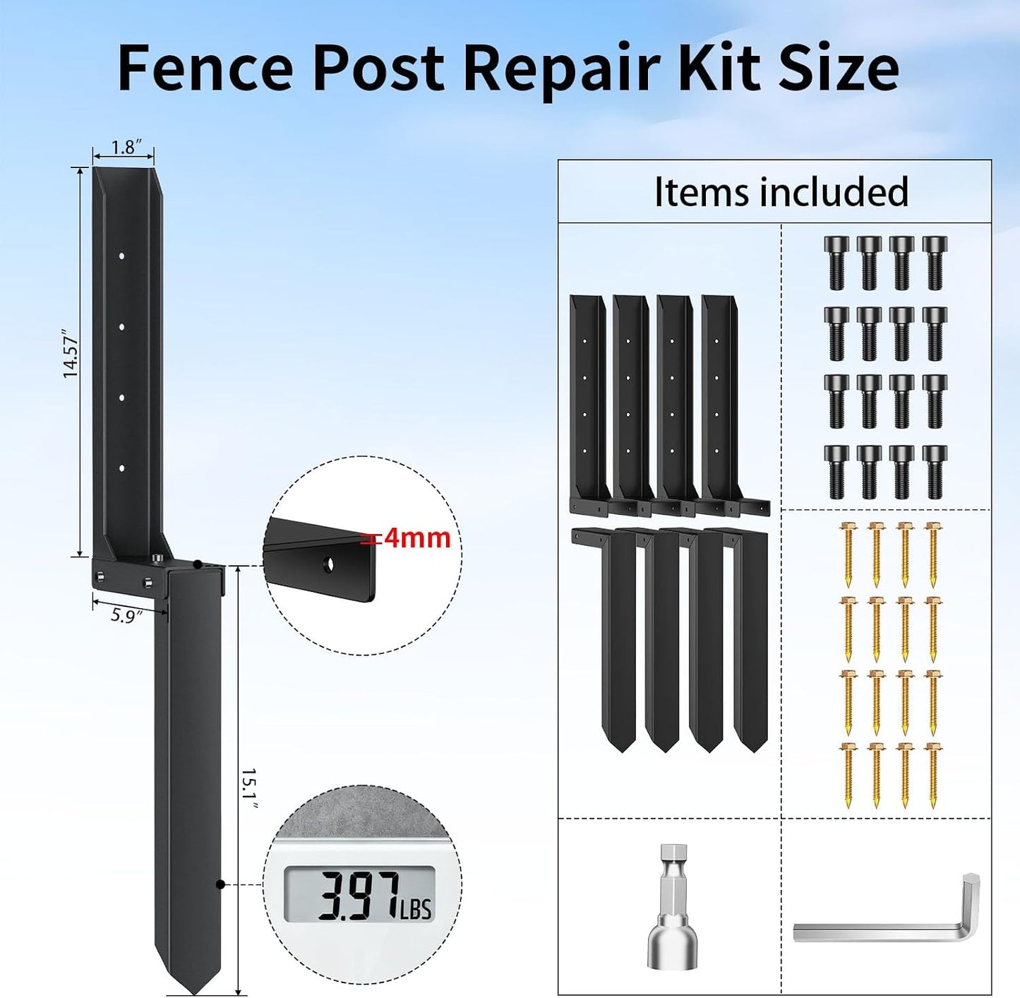 Kit 4 pzas anclaje poste valla grosor 0.315pulg estacas resistentes