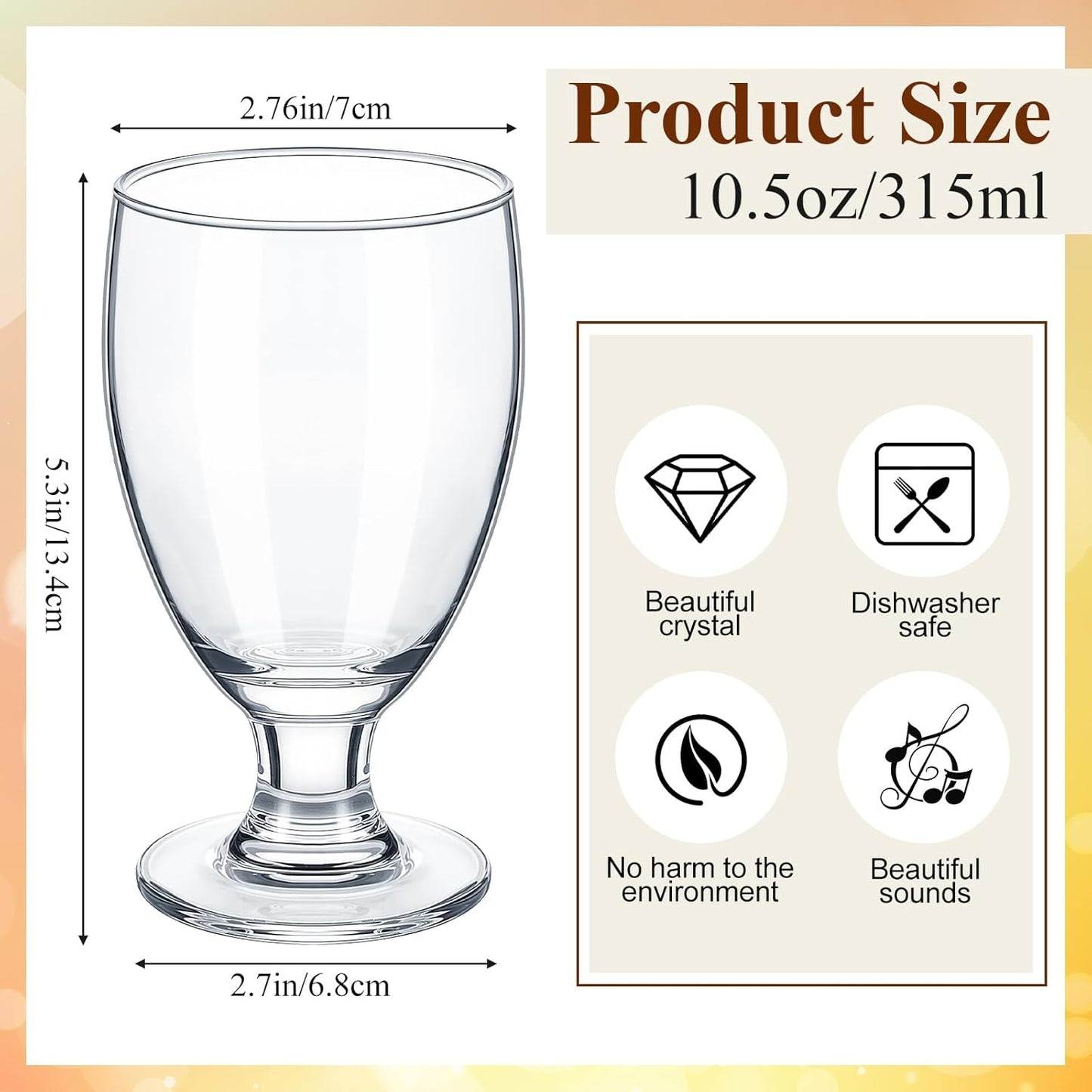 Set 24 Vases Transparentes 10.5oz Tallo para Bebidas