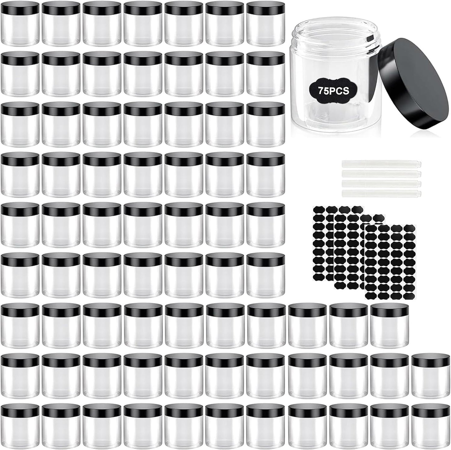 75 Pzas Tarros Plástico 4oz Con Tapas Reutilizables Sin BPA