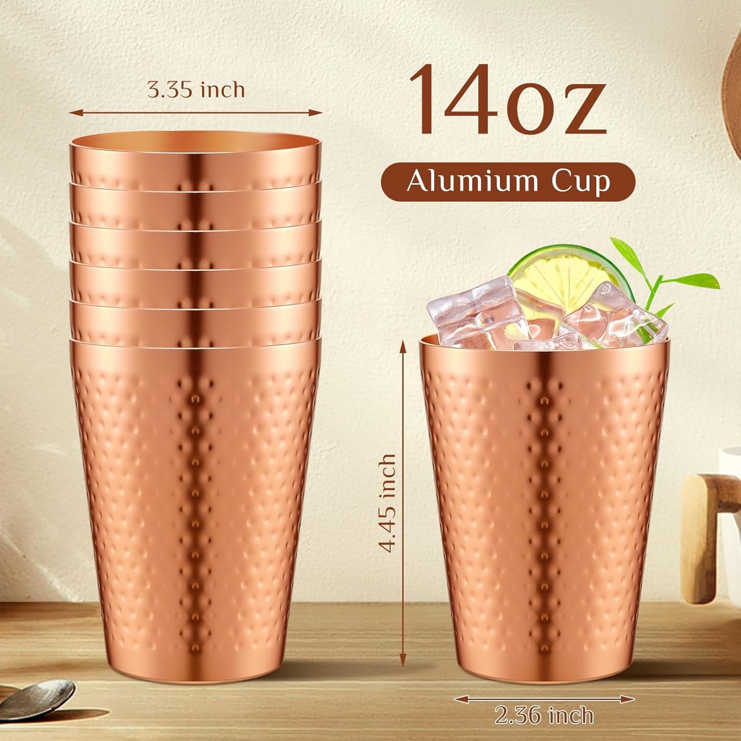 48 Vasos Cobre Aluminio 14oz Apilables Dorado
