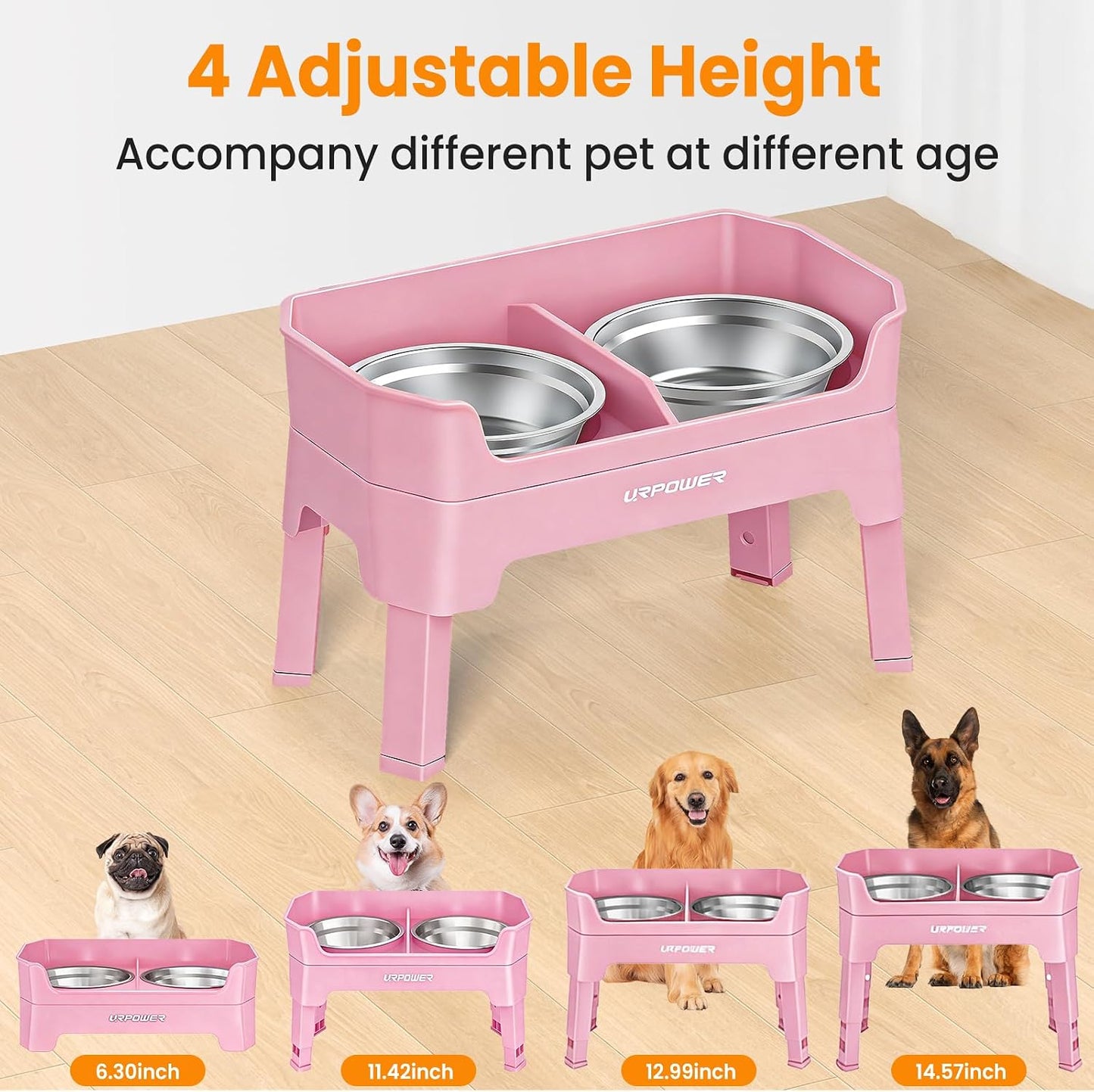 Cuencos elevados 3en1 para perros acero inox 4 alturas
