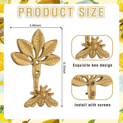 3 Ganchos Metal Dorado Hojas Abeja Colgador Puerta Soporte Pared