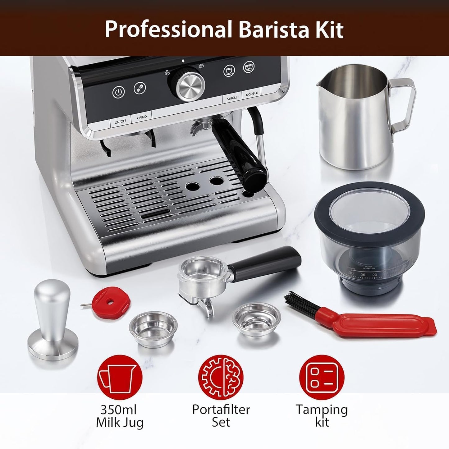 Máquina café semiautomática 1450W 20 bares 30 ajustes