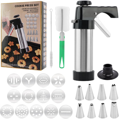 Kit prensa galletas acero inoxidable con 13 discos y 8 puntas para hornear y decorar pasteles