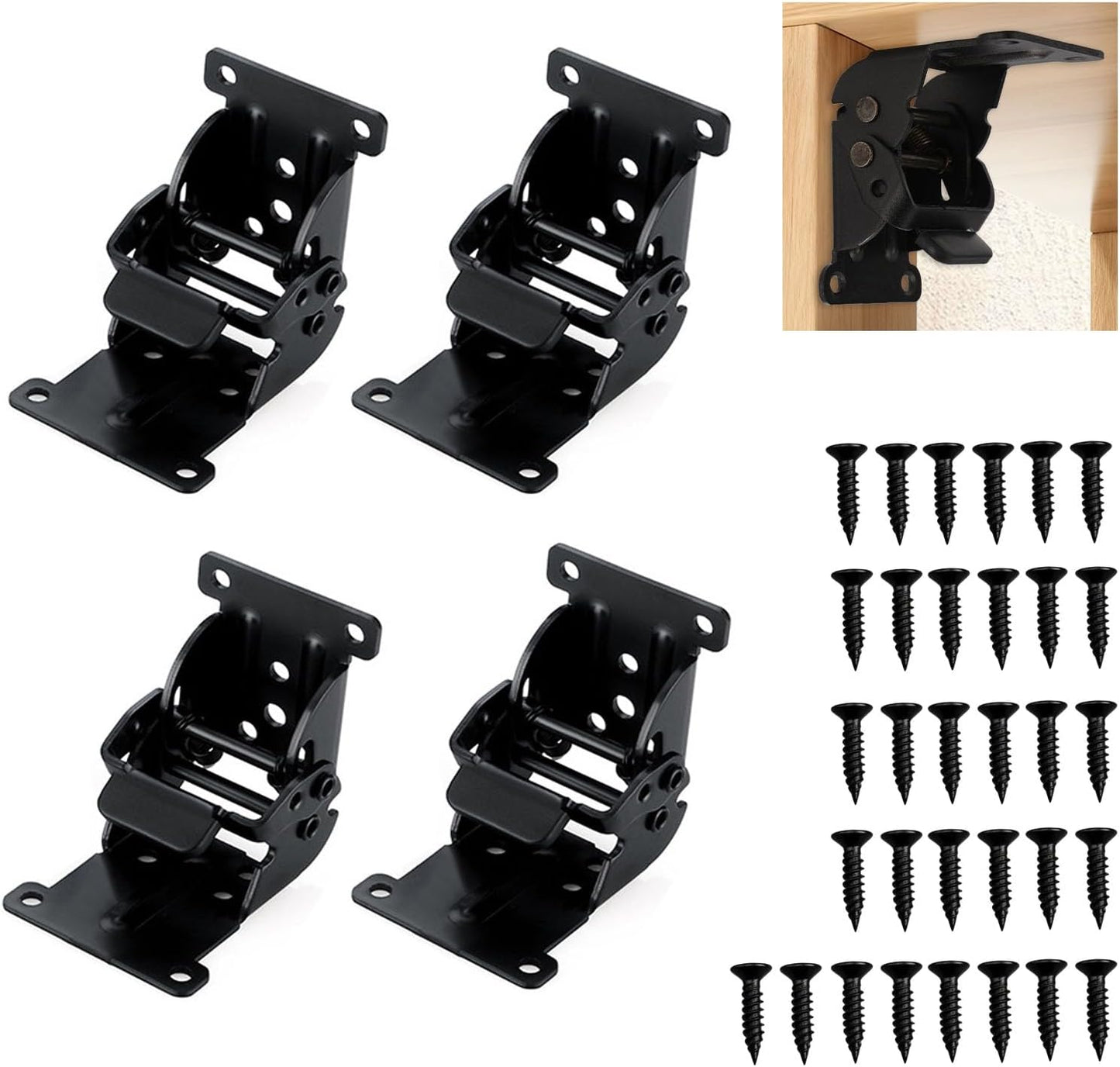 4 Soportes Bisagra Plegables Autobloqueantes Negro 90 Grados