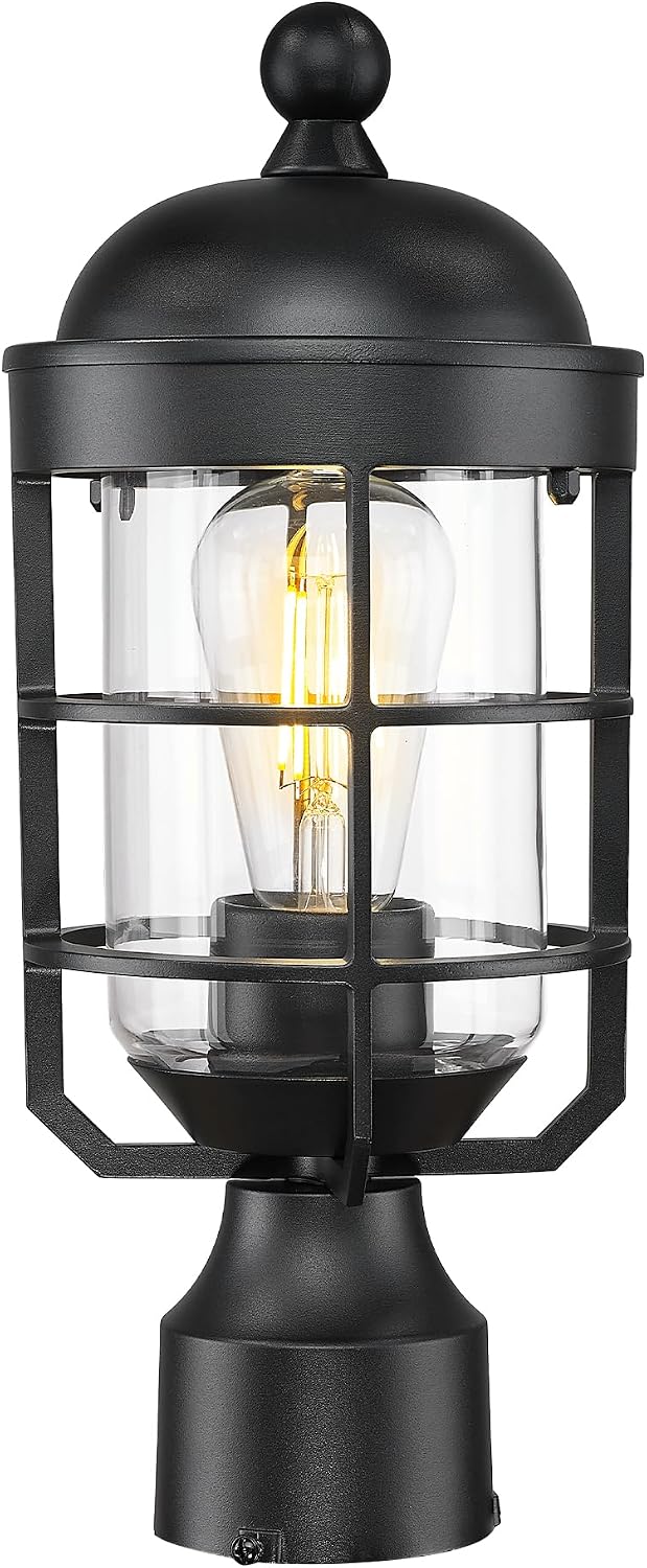 Lámpara poste exterior negro 14.4pulg vidrio templado
