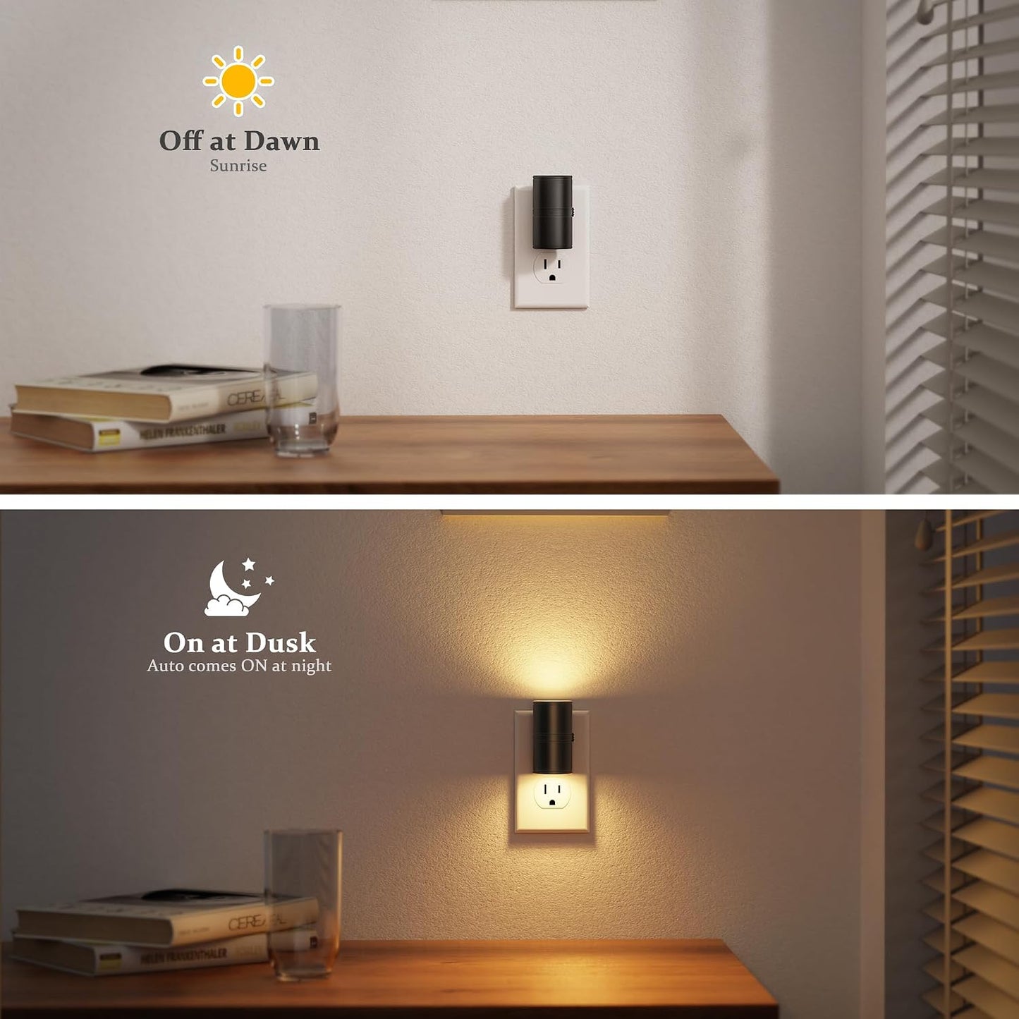 Luz nocturna LED enchufable giratoria 4uds sensor atardecer