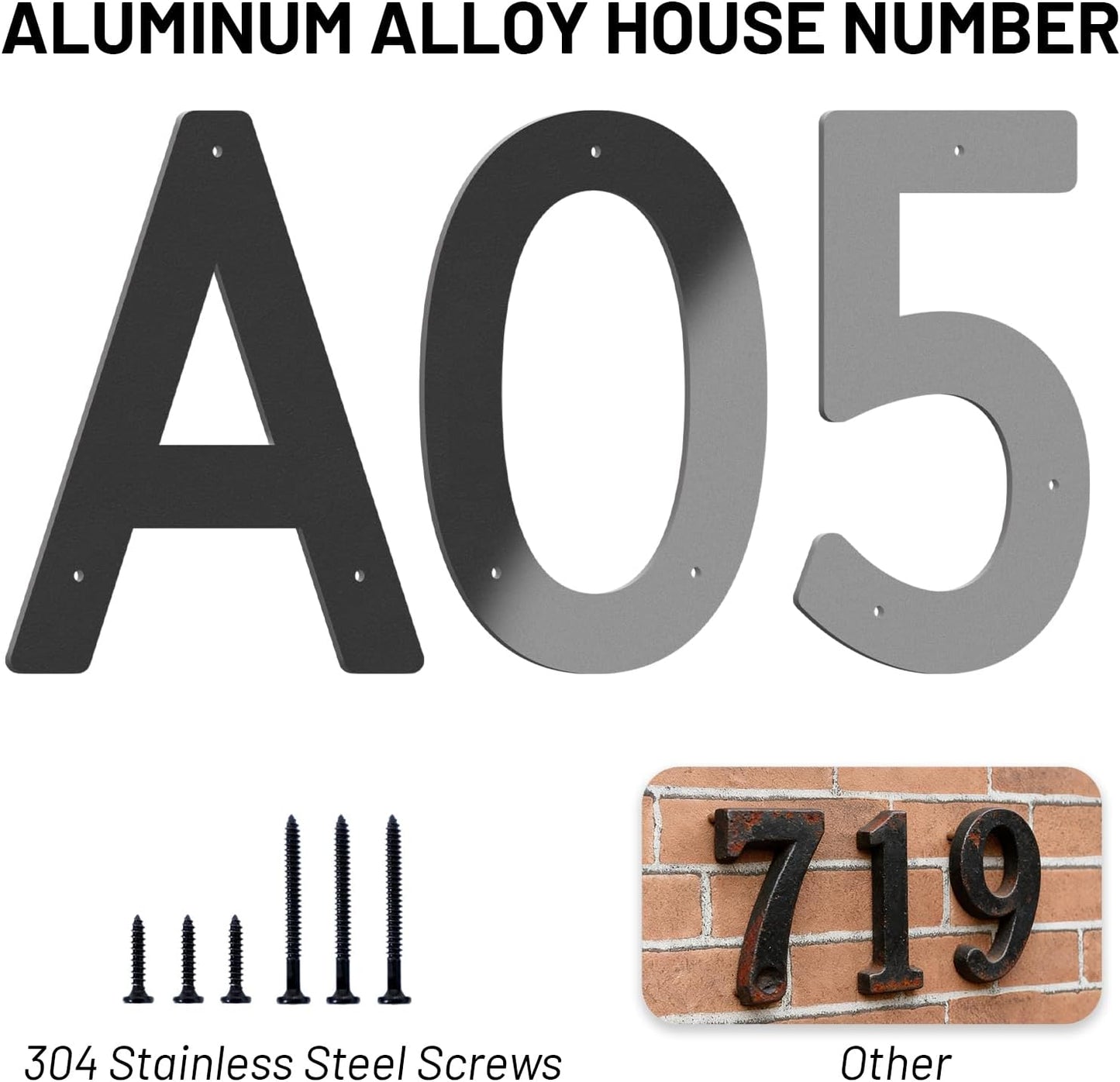 Números de casa 8pulg aluminio flotante negro