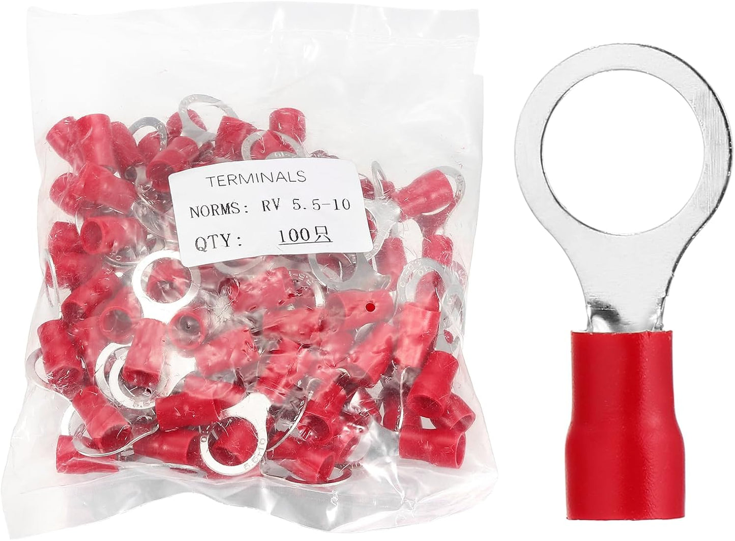 100 Terminales Anillo #3/8pulg Termorretractiles Rojos
