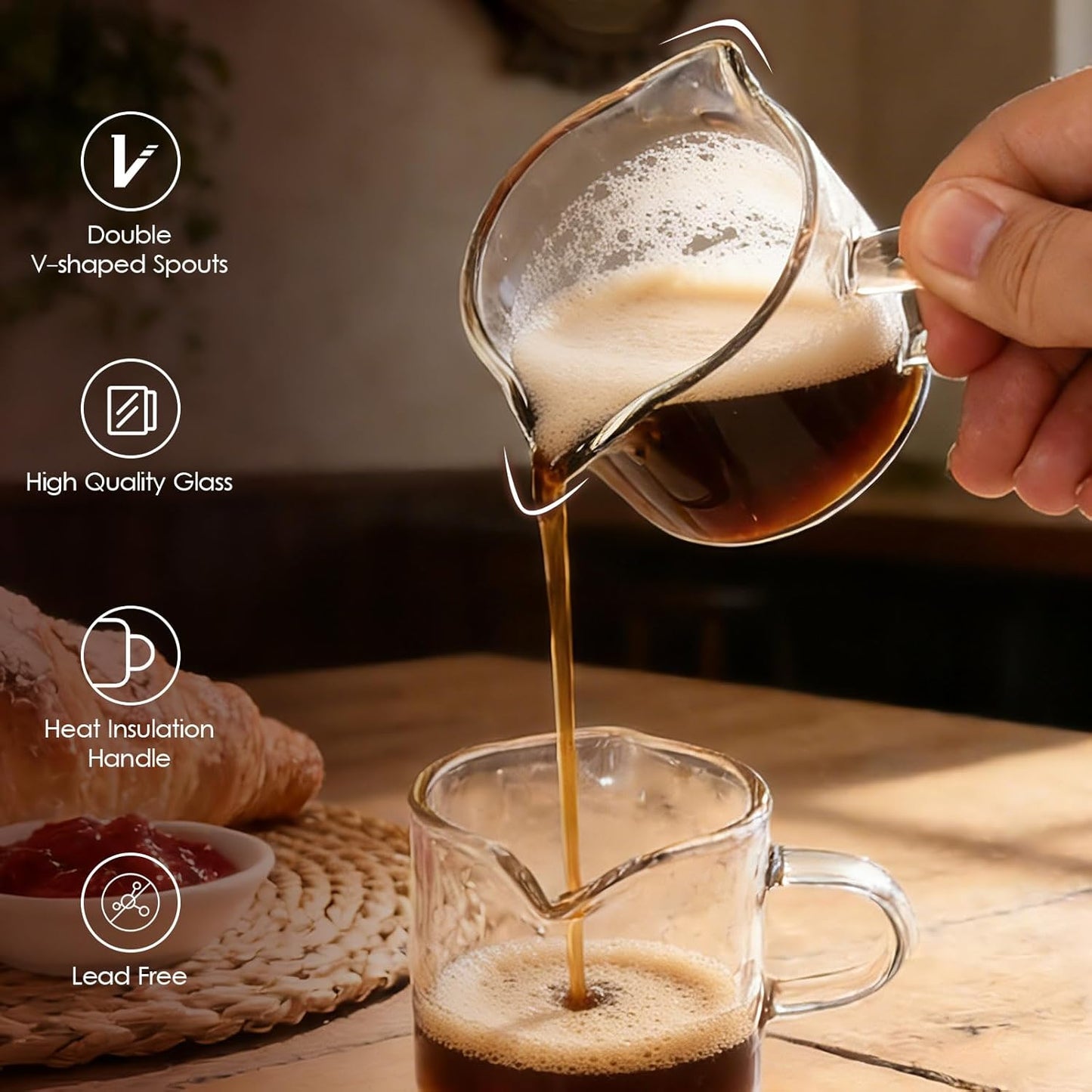 Juego de 2 tazas de café expreso con doble boquilla y asa
