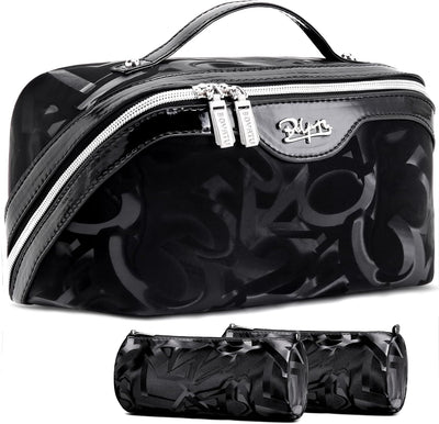 Neceser cuero vegano 3 bolsas maquillaje viaje A-2-negro