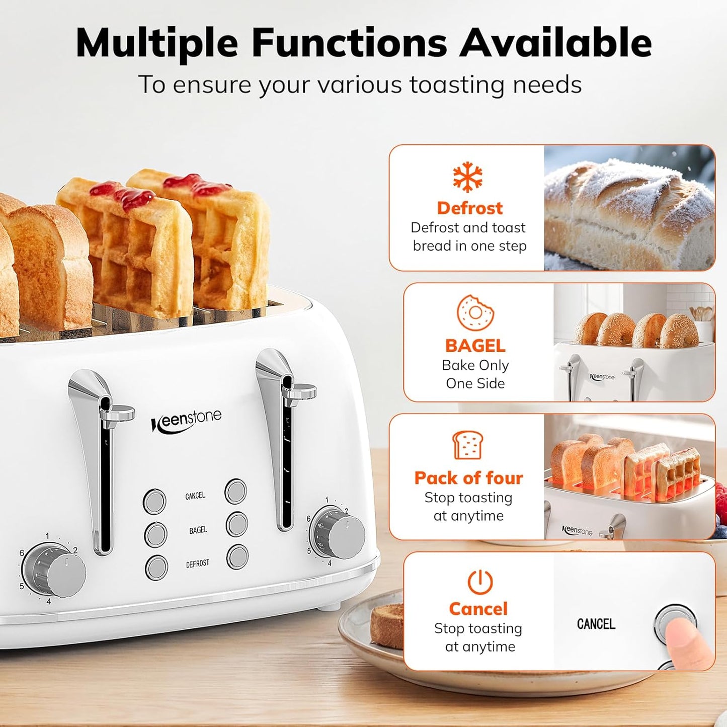 Tostadora 4 rebanadas acero inox con controles duales 6 niveles