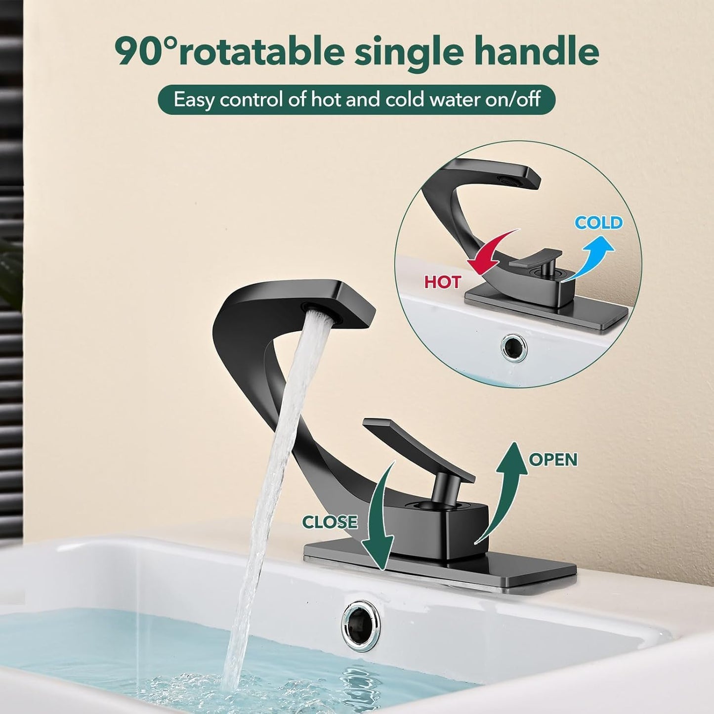 Grifo baño negro mate una manija latón sólido