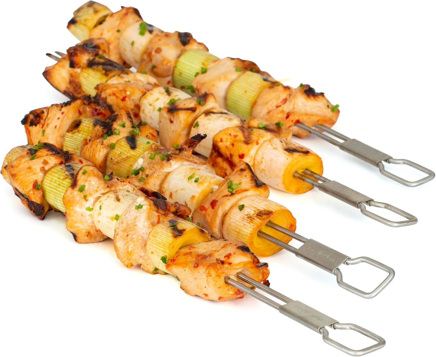 Brochetas acero inox doble punta 12pulg set 4
